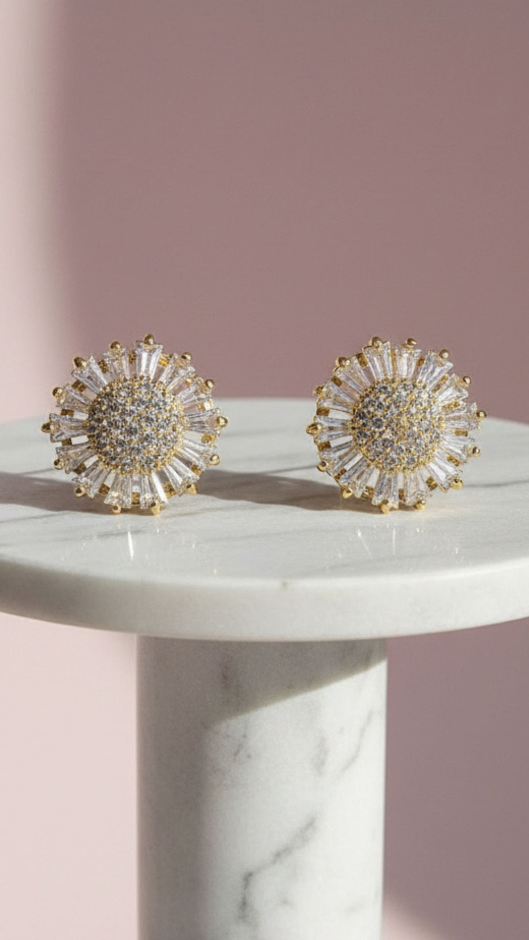 Gold Flower Crystal Stud Earrings