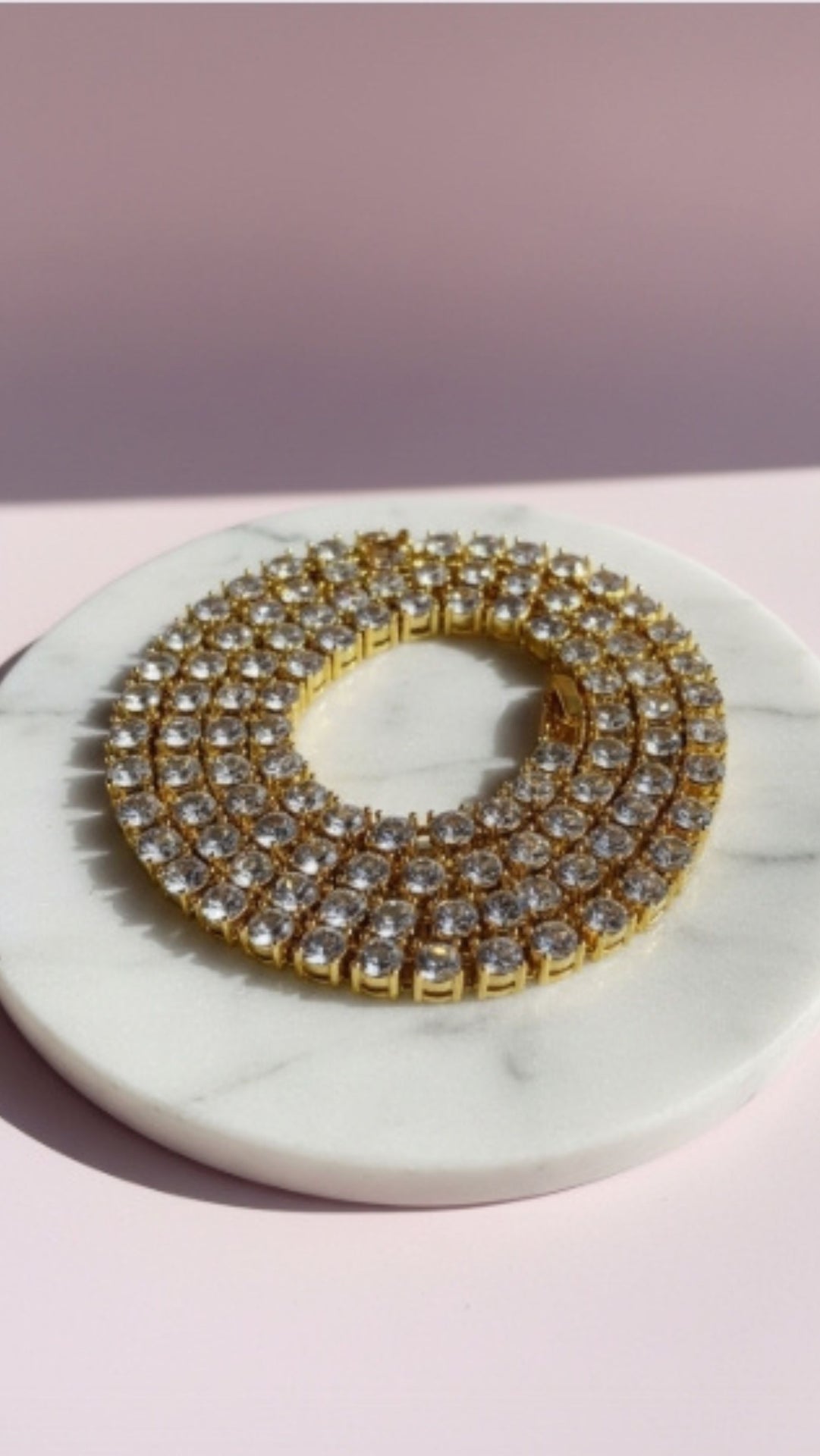 Stainless Steel Gold Plated Crystal Tennis Necklace Chain