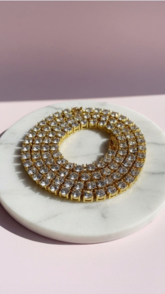 Stainless Steel Gold Plated Crystal Tennis Necklace Chain