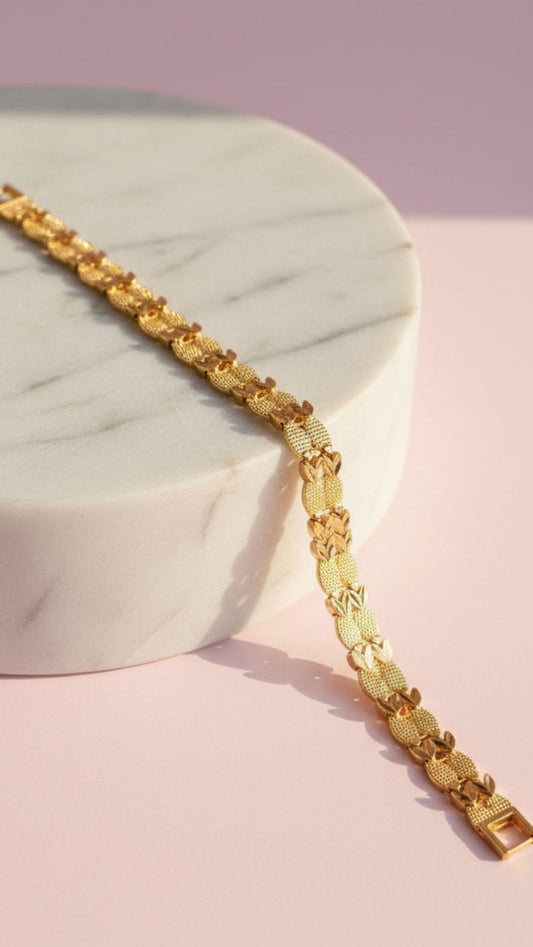 24k Shiny Gold Link Textured Bracelet