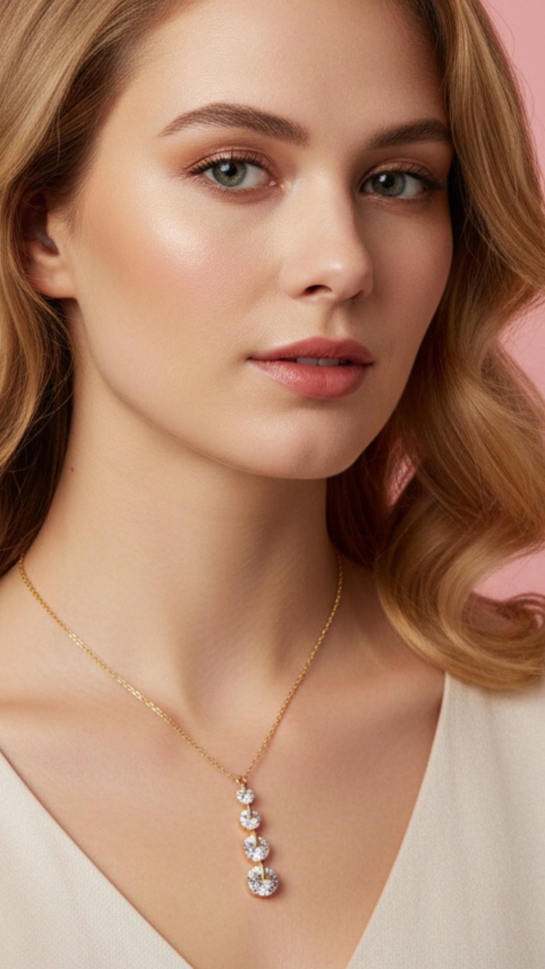 Layered Circular Gem Link Crystal Pendant Necklace