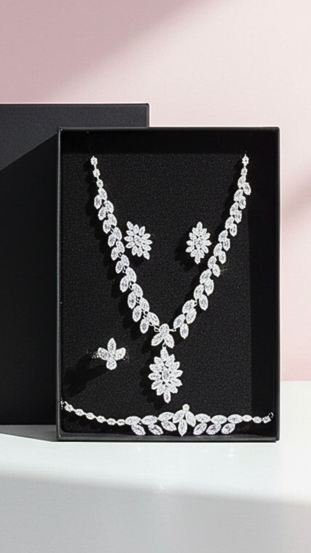 Crystal Necklace, Bracelet, Earrings & Ring Set With Gift Box
