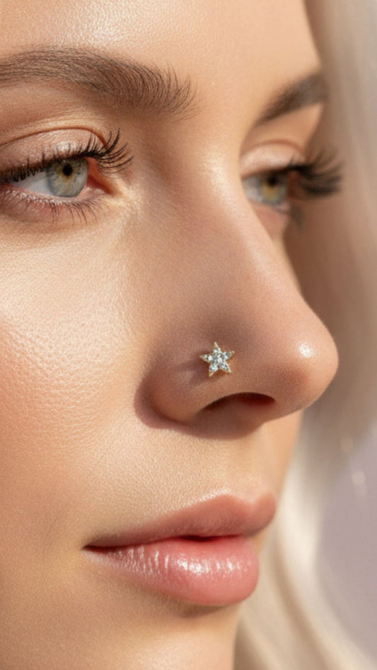 Waterproof Stainless Steel Star Gold Plated Crystal Nose Ring