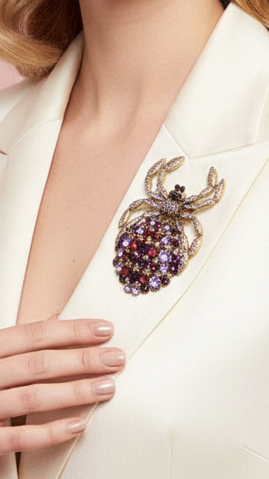 Giant Spider Purple Crystal Brooch Pin