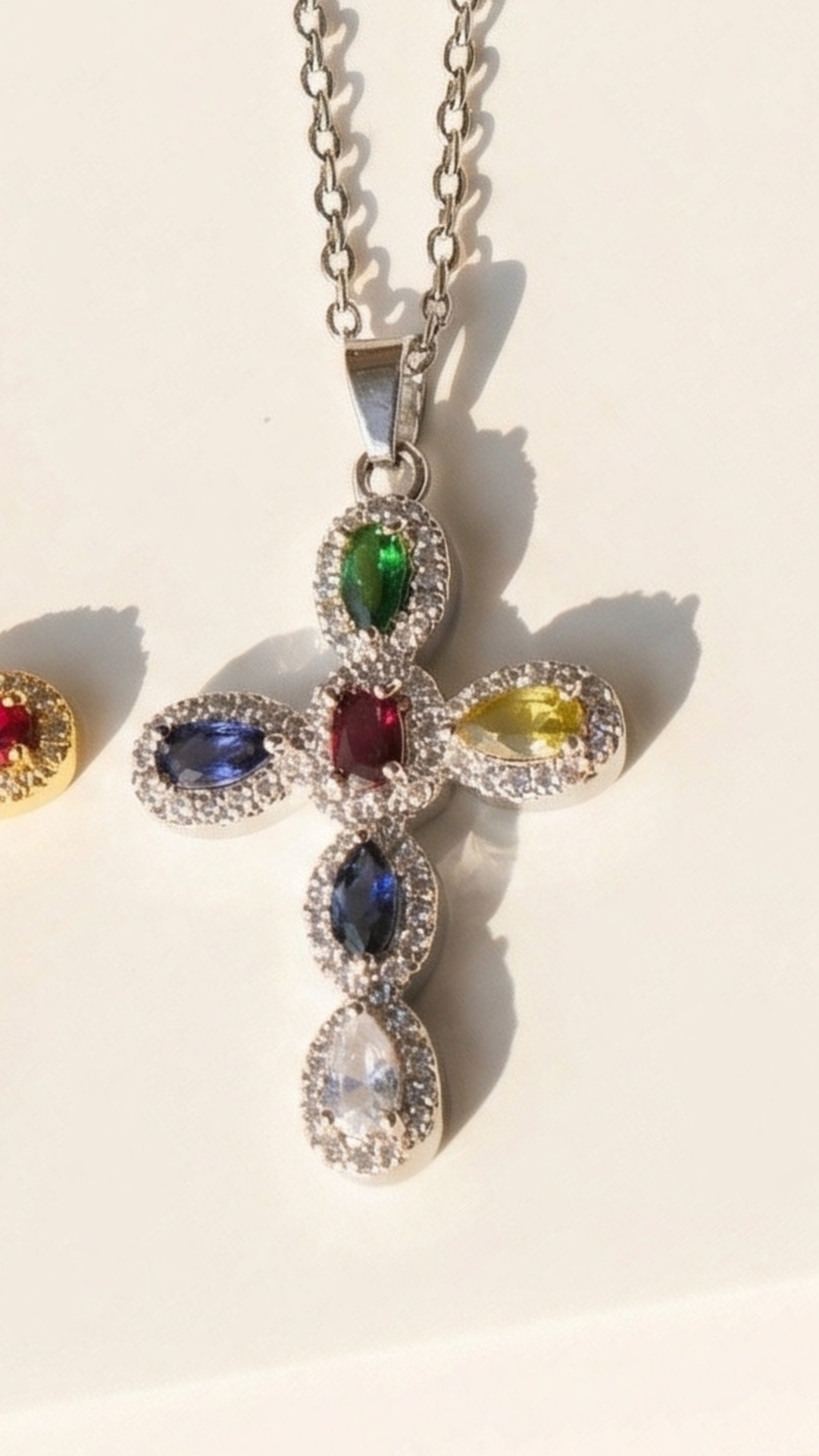 Rainbow Crystal Cross Stainless Steel Necklace