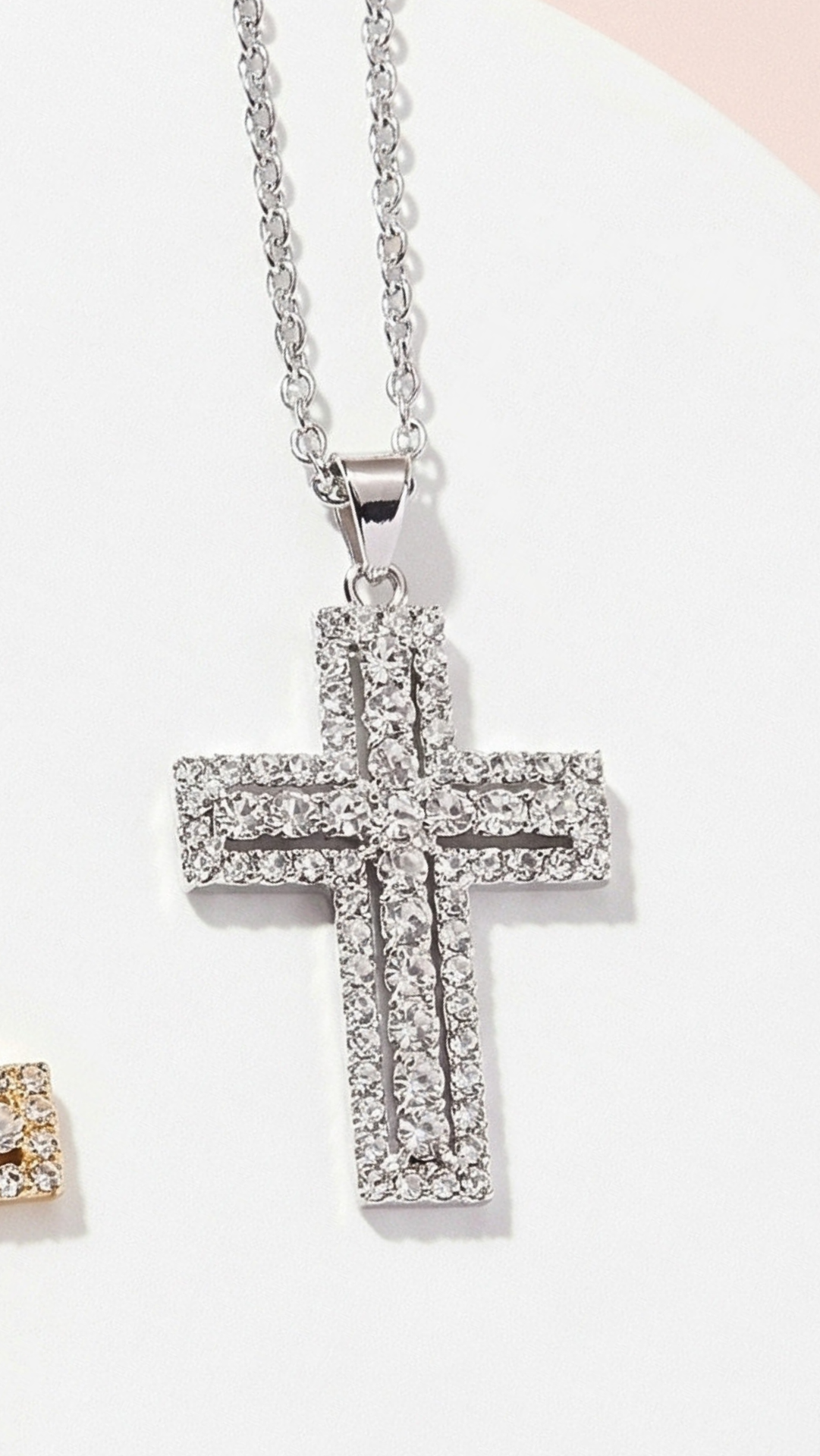 Chunky Crystal Cross Stainless Steel Necklace