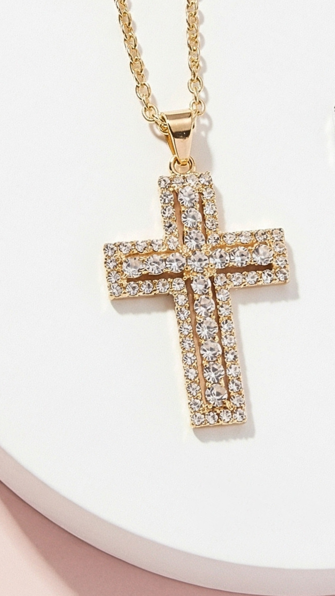 Chunky Crystal Cross Stainless Steel Necklace