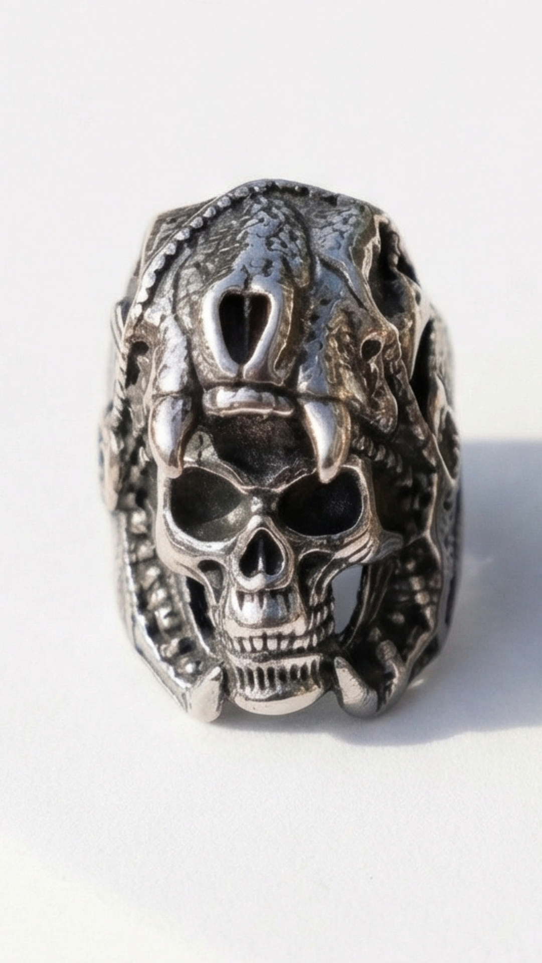 Stainless Steel Men's Skull & Helmet Biker Ring