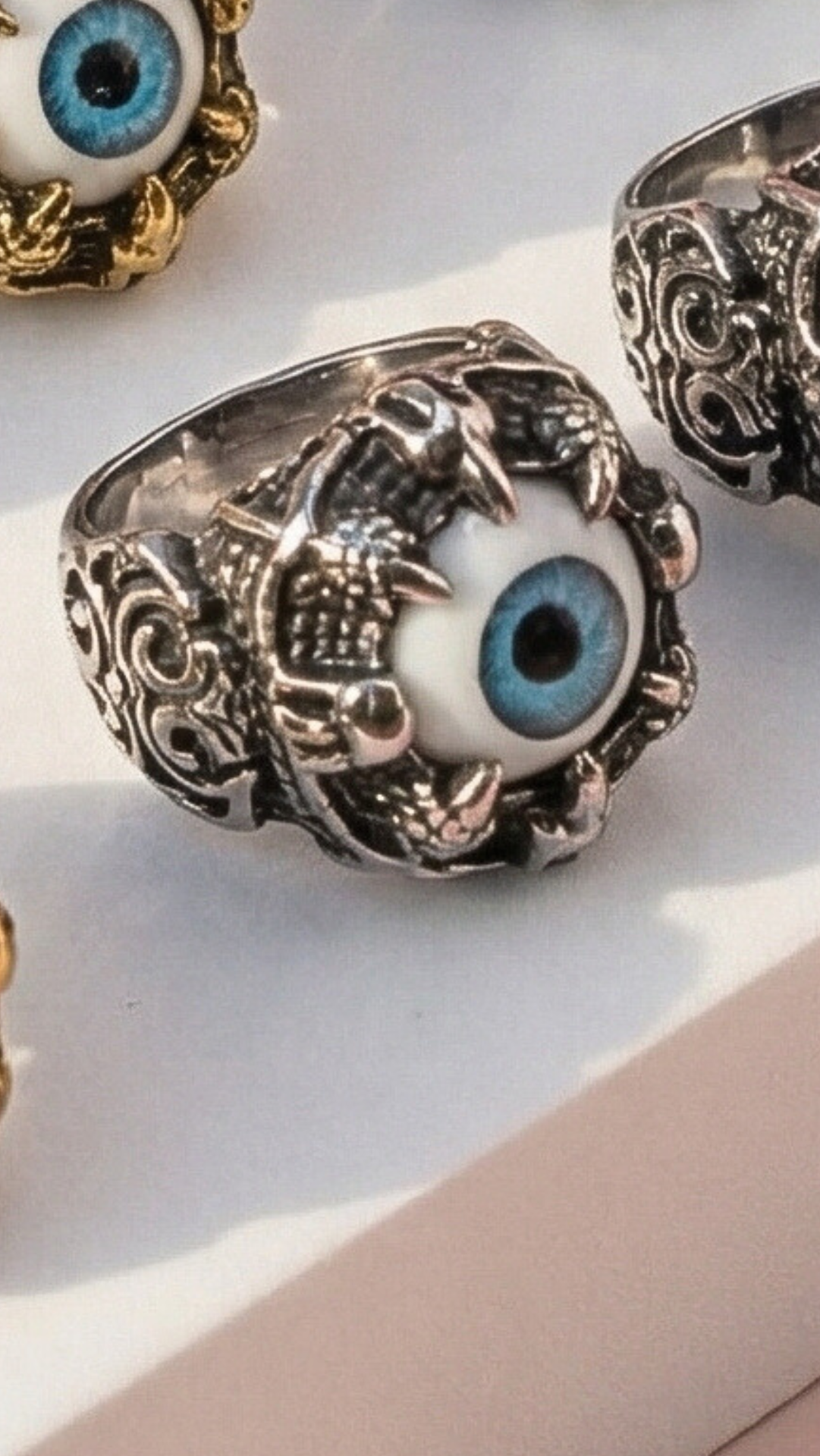 Stainless Steel Men's Eyeball & Claw Biker Ring