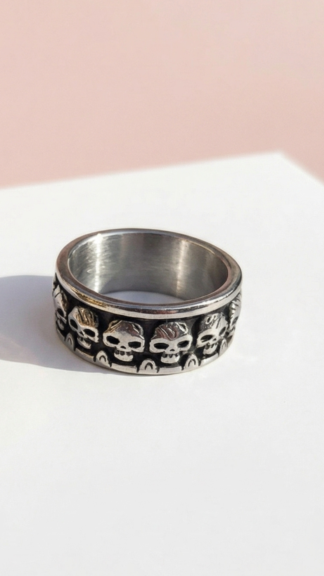 Stainless Steel Men's Skull Eternity Biker Ring
