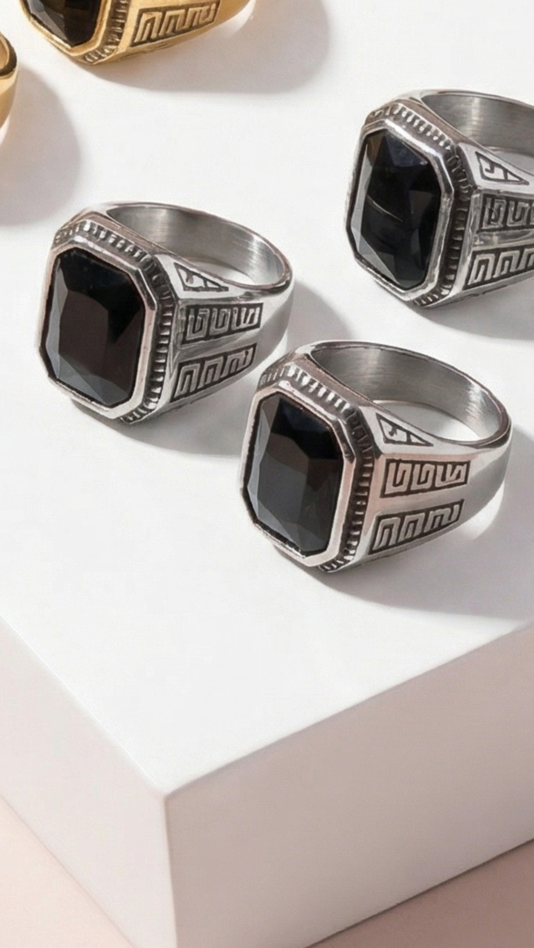 Stainless Steel Men's Black Stone Signet Ring