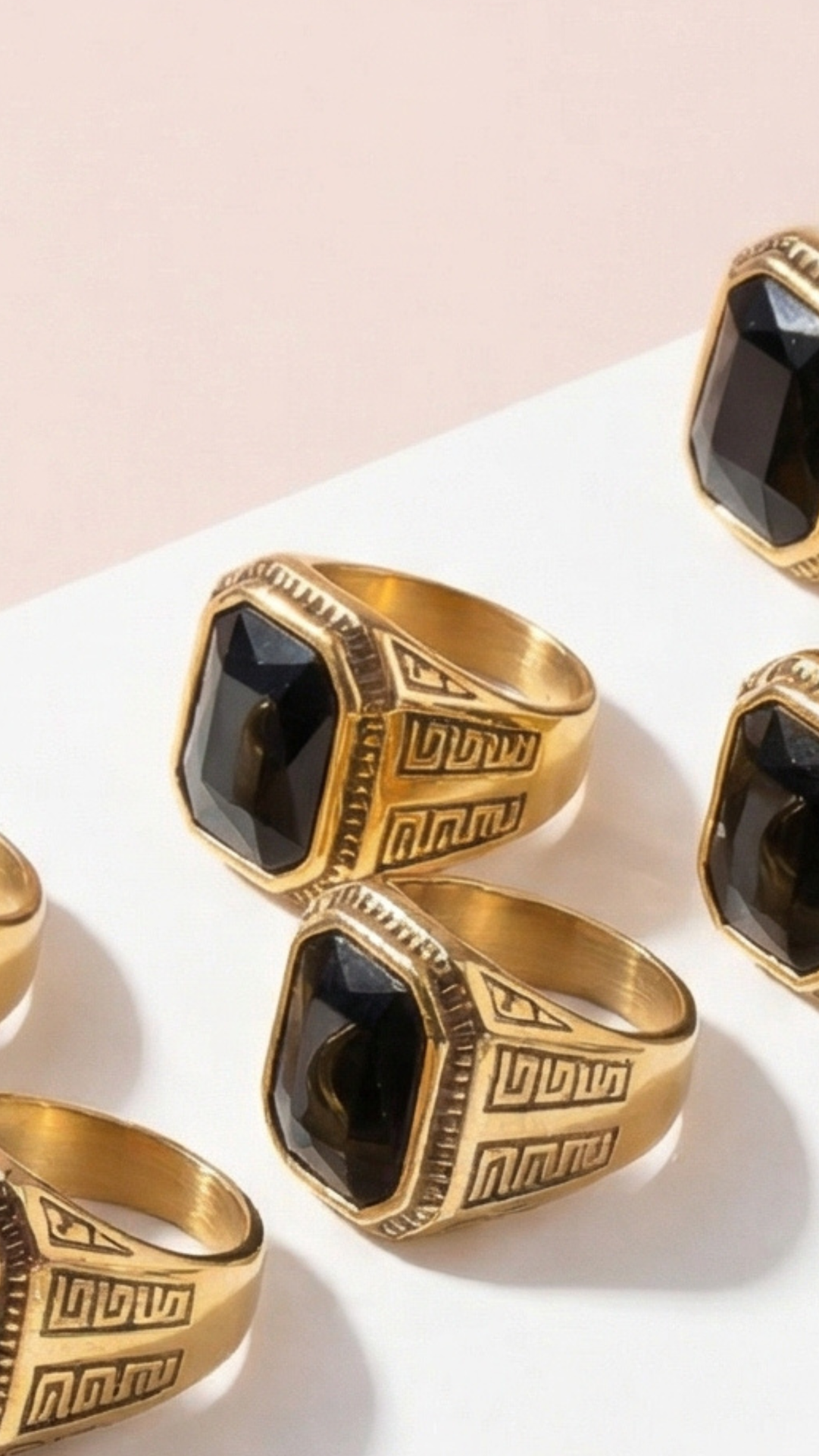 Stainless Steel Men's Black Stone Signet Ring