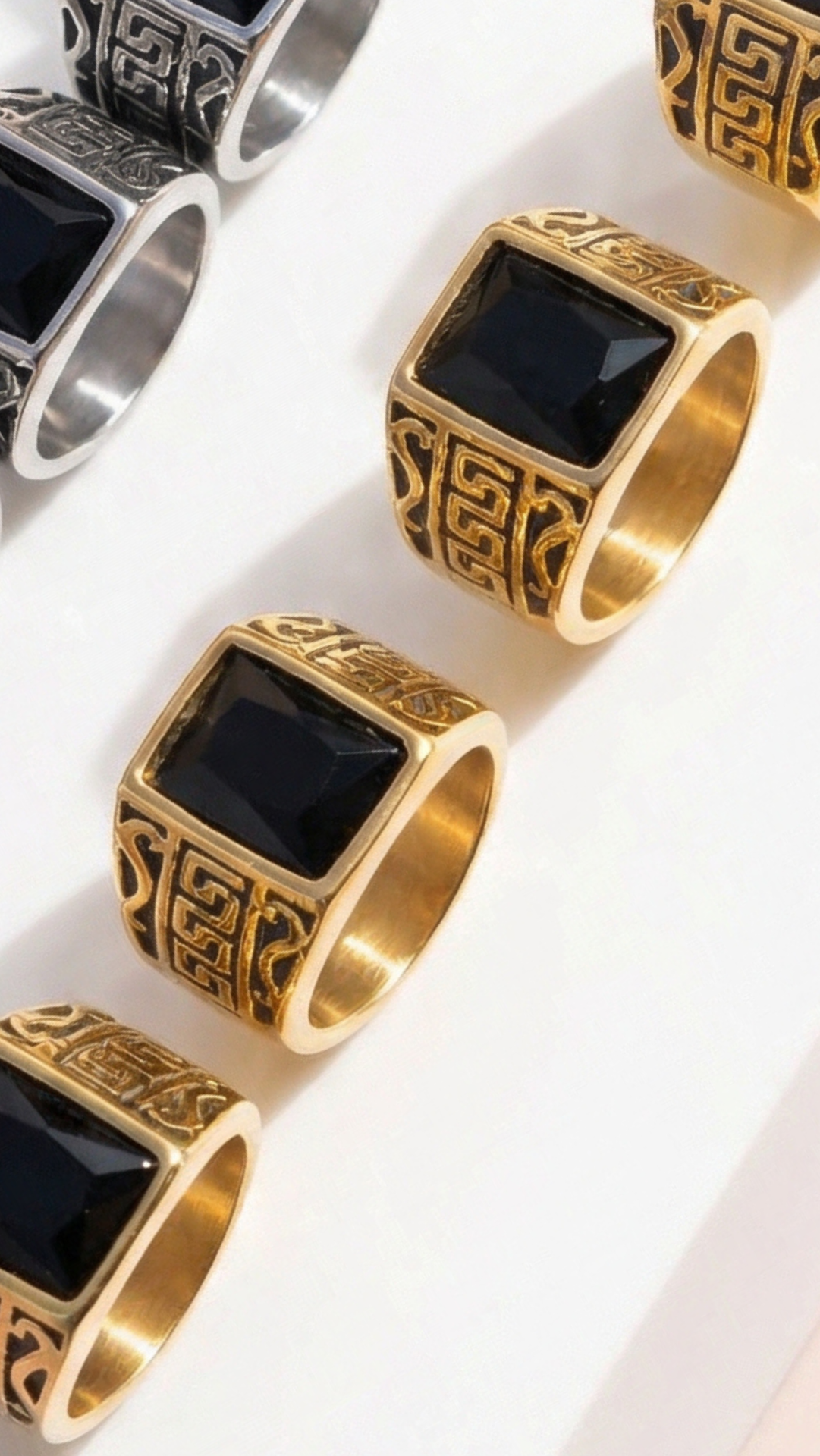 Stainless Steel Men's Square Black Stone Signet Ring