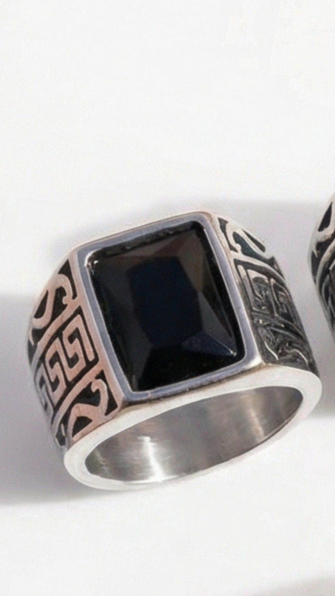 Stainless Steel Men's Square Black Stone Signet Ring