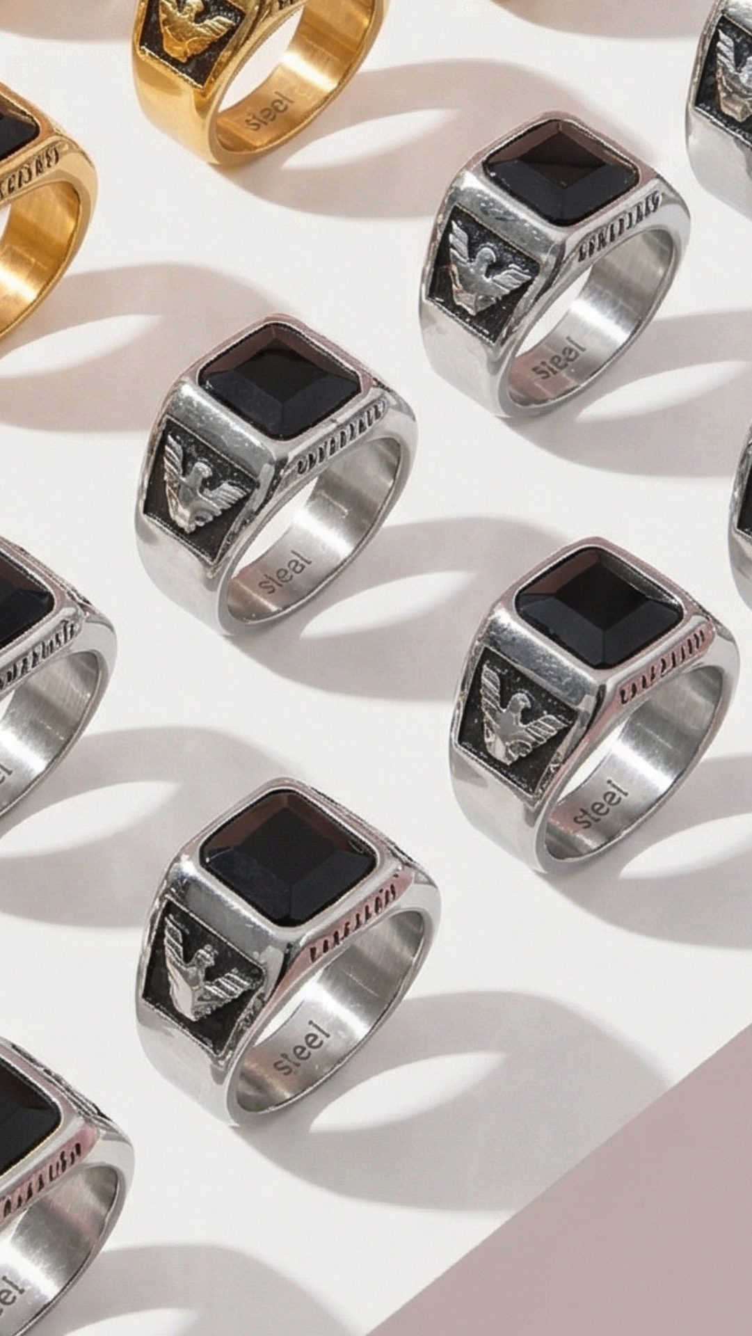 Stainless Steel Men's Black Stone Signet Ring