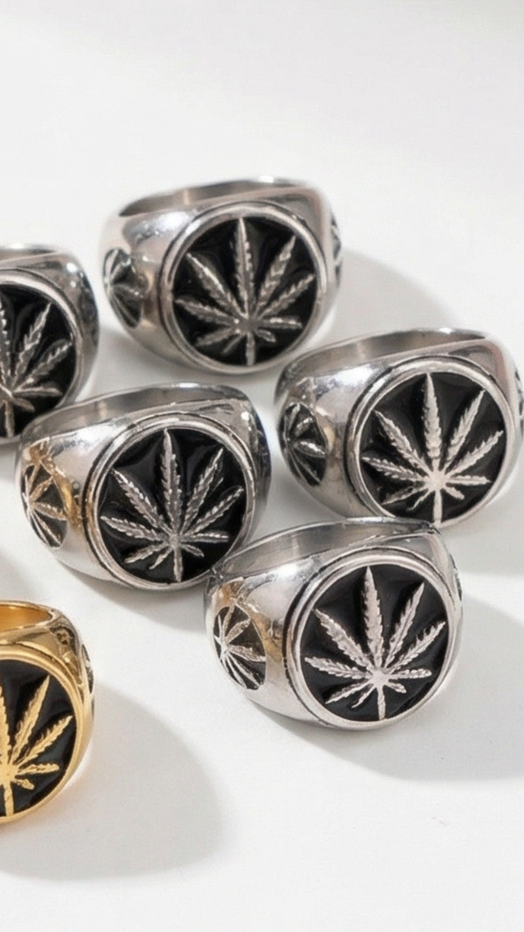 Stainless Steel Men's Black Leaf Ring