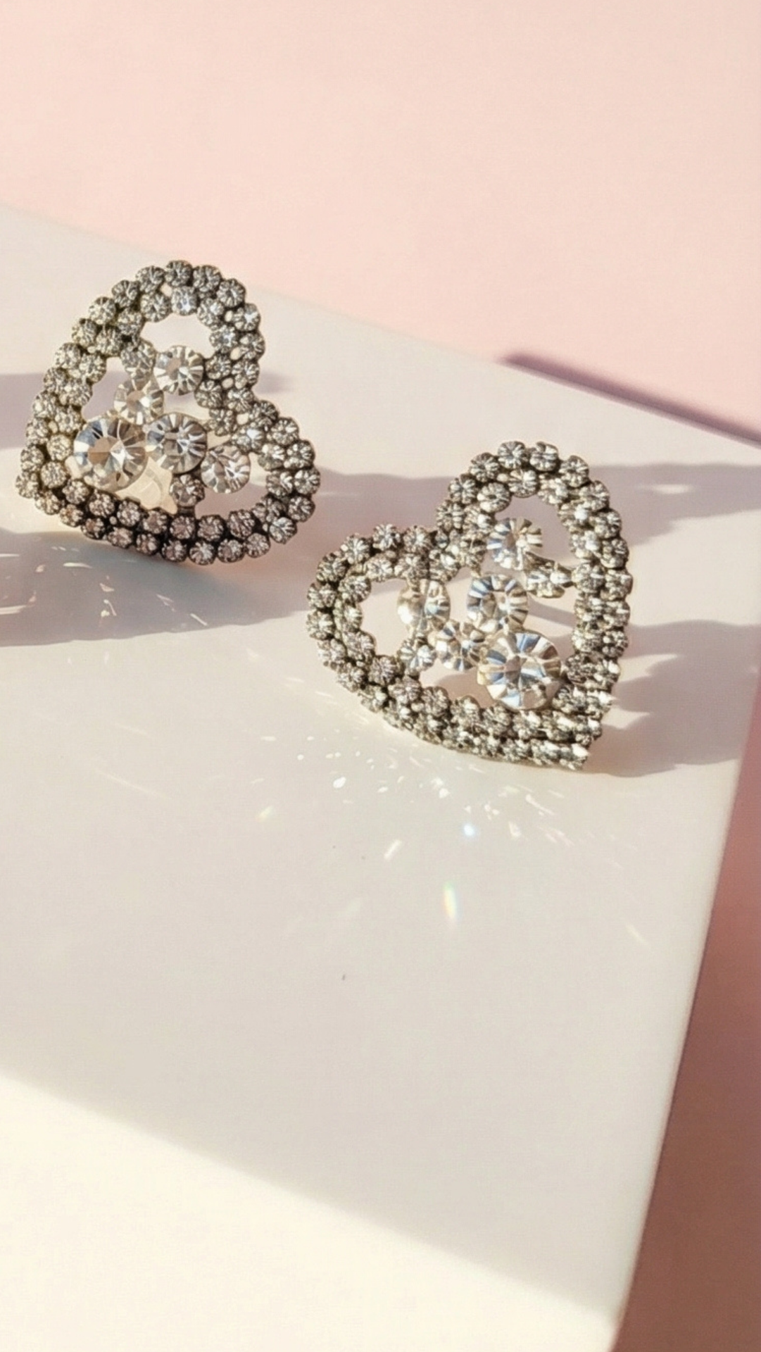 Heart Crystal Non Pierced Clip On Earrings