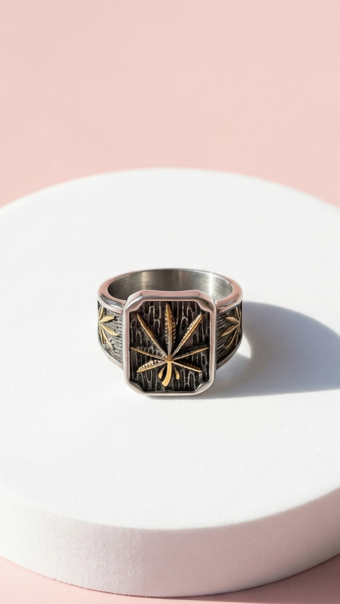 Stainless Steel Men's Leaf Biker Ring