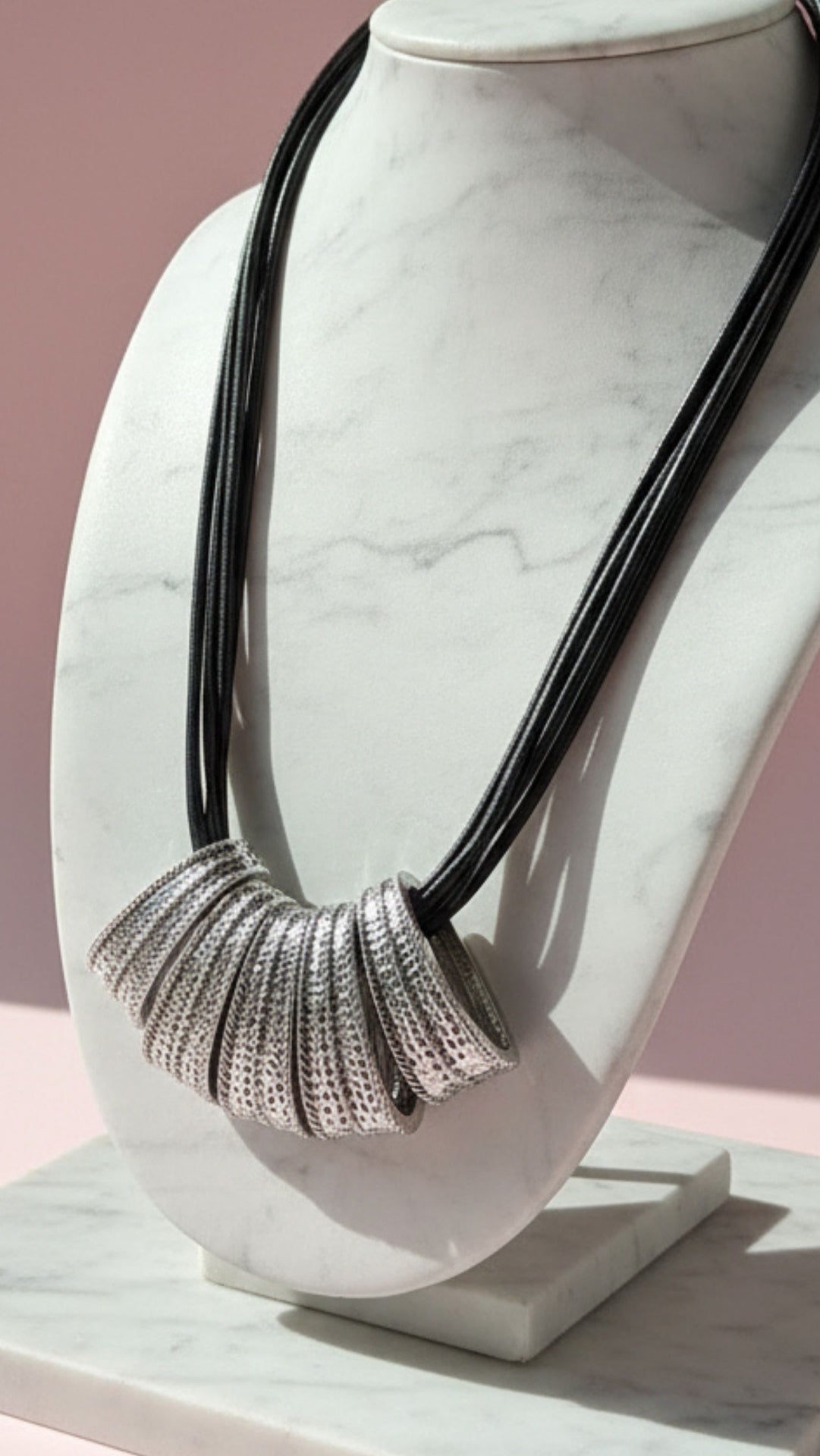 Black Leather Multi Layered Collar Statement Necklace