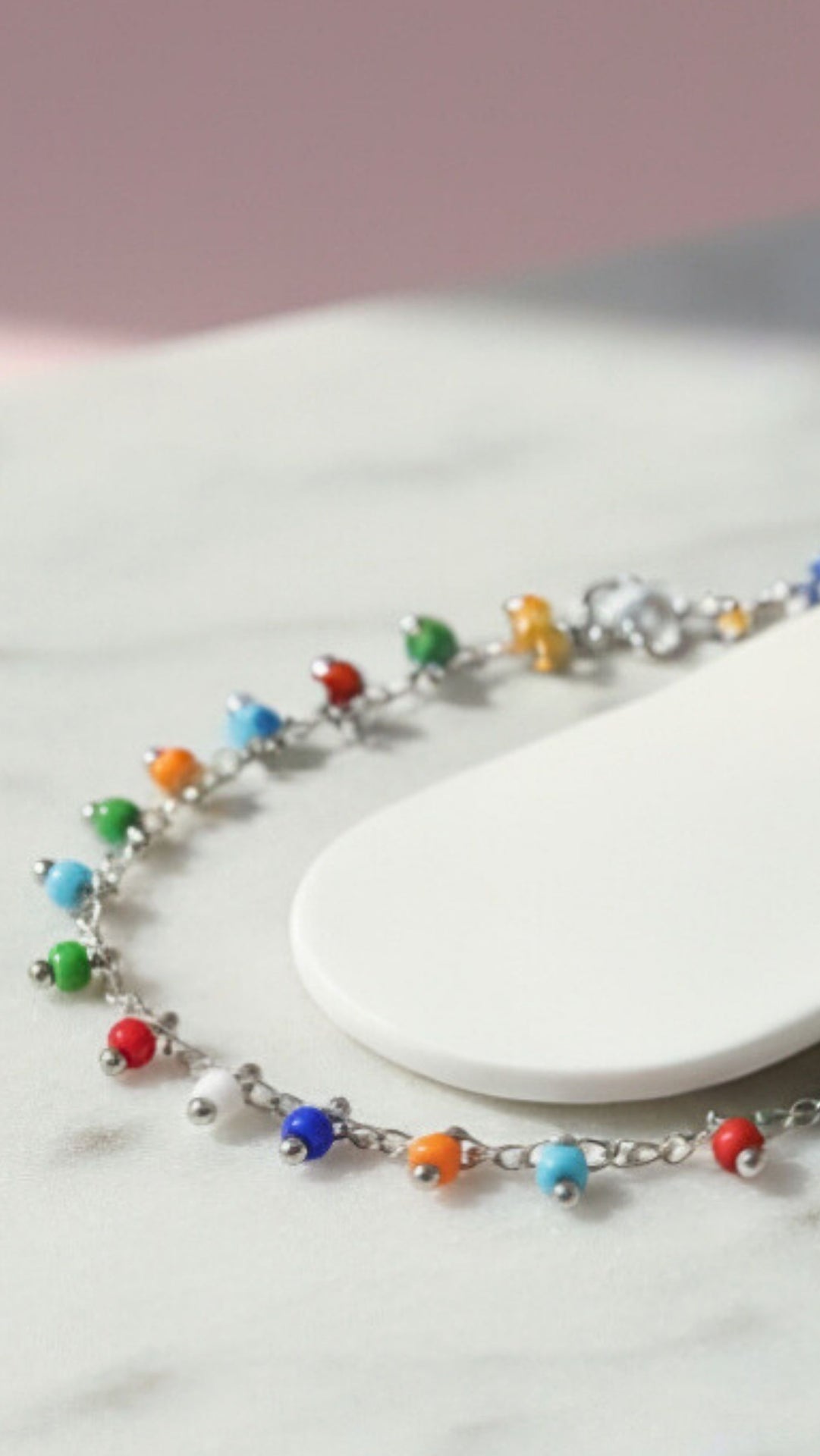 Rainbow Beaded Silver Anklet