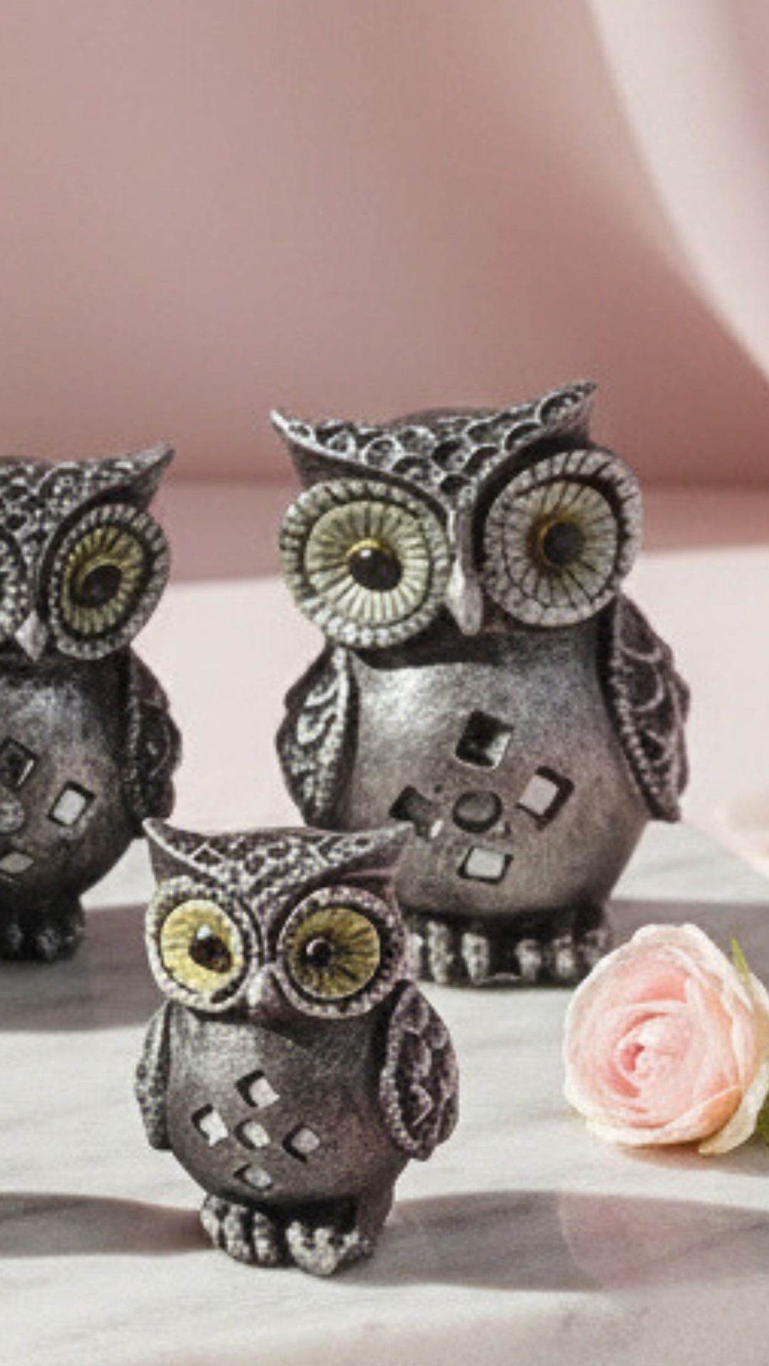 Silver Owl Family Set Of 7 Figurines