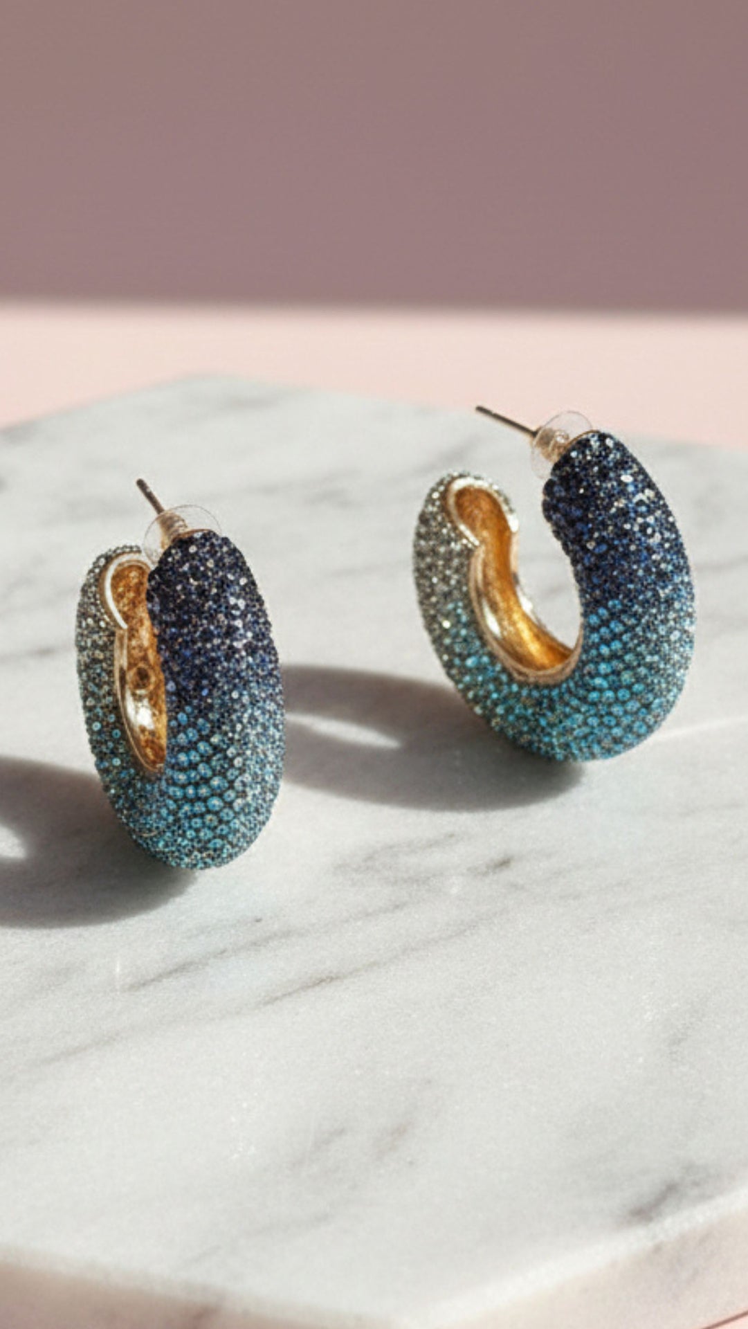 Blue Gradient Crystal Huggie Earrings