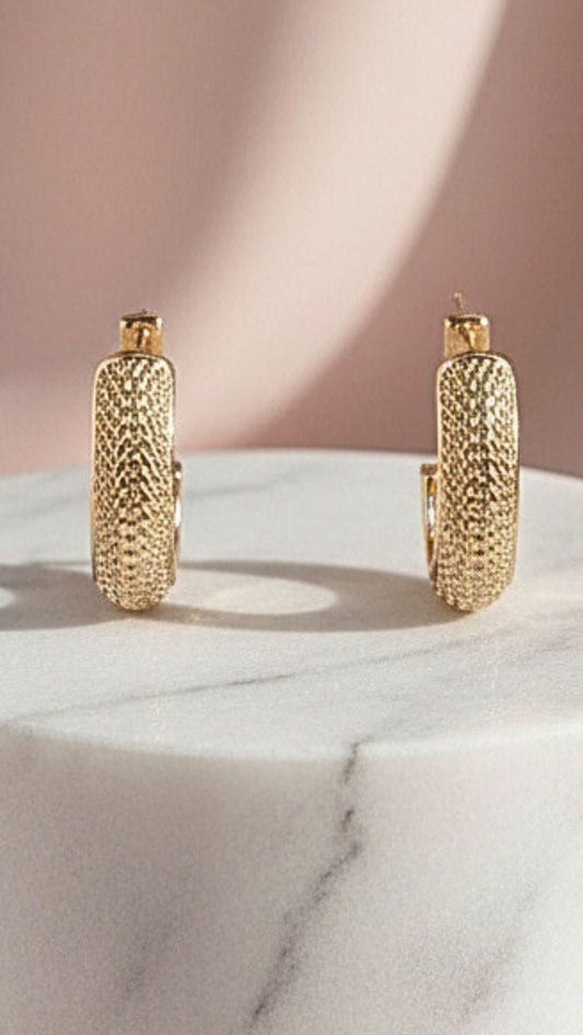 Rose Gold Woven Mesh Huggie Earrings