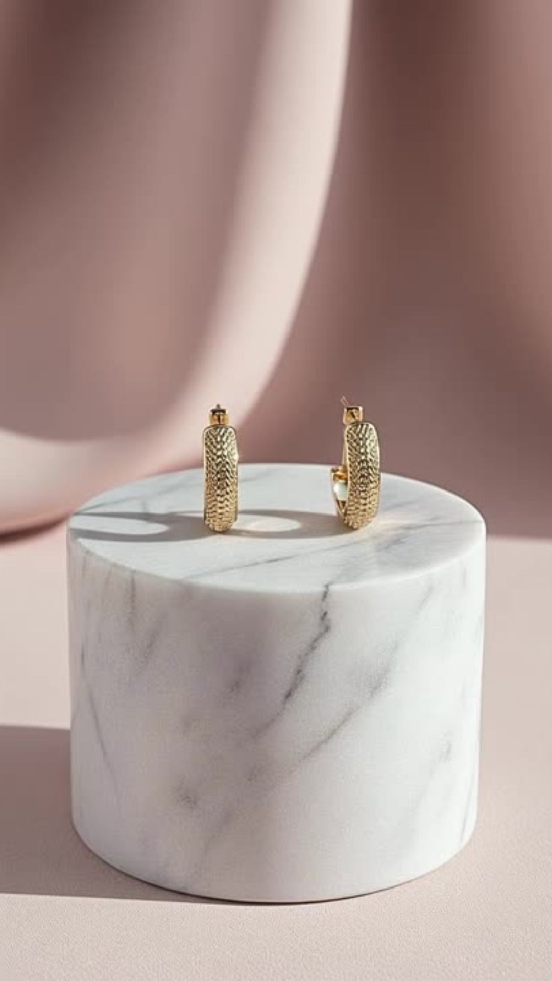 Rose Gold Woven Mesh Huggie Earrings