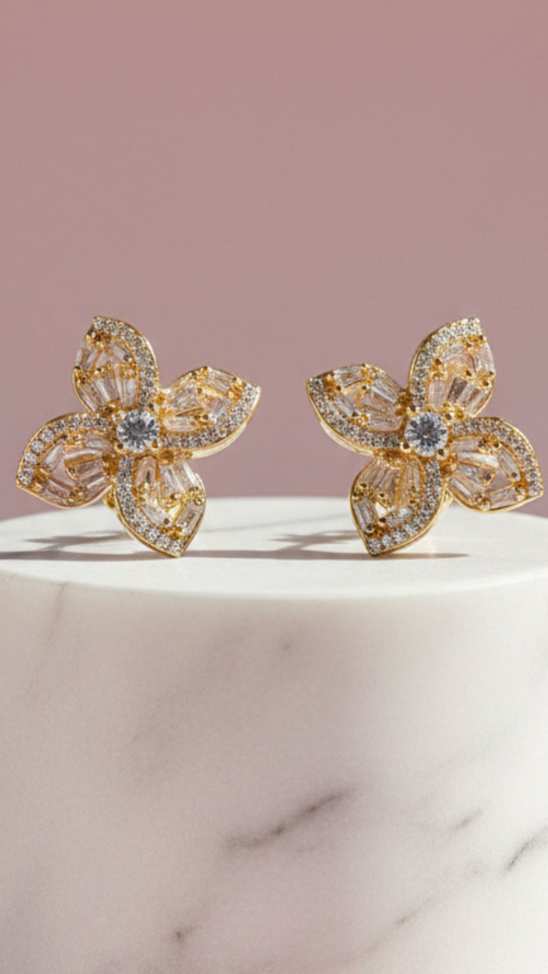 Gold Flower Crystal Stud Earrings