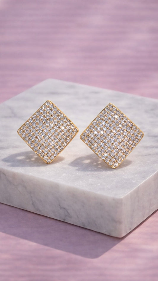Curved Diamond Crystal Pavé Stud Earrings