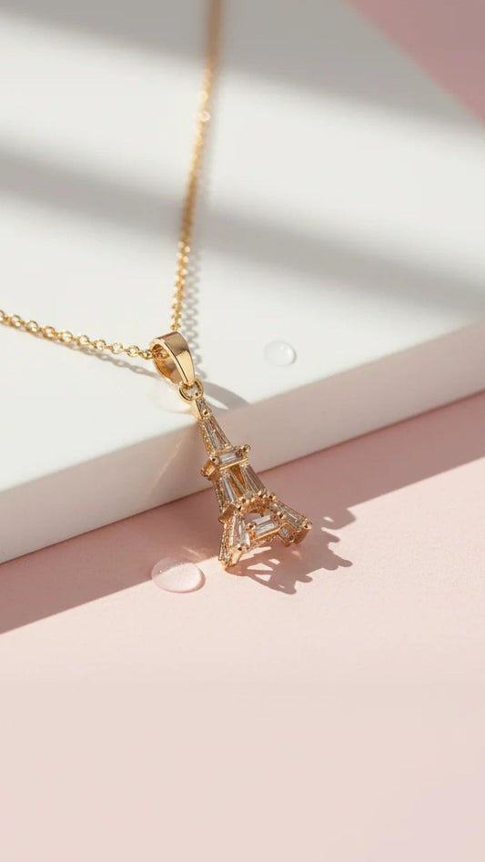 Parisian Eiffel Tower Crystal Pendant Necklace