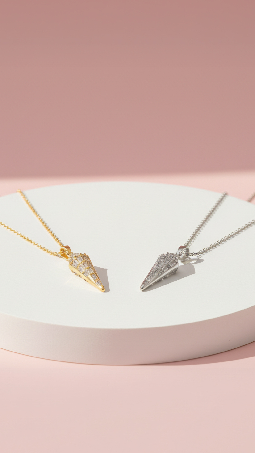 Rounded Triangular Crystal Pendant Necklace