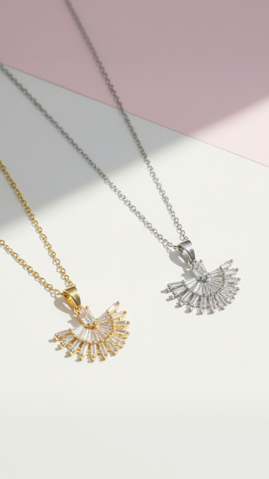 Fan Decor Crystal Pendant Necklace