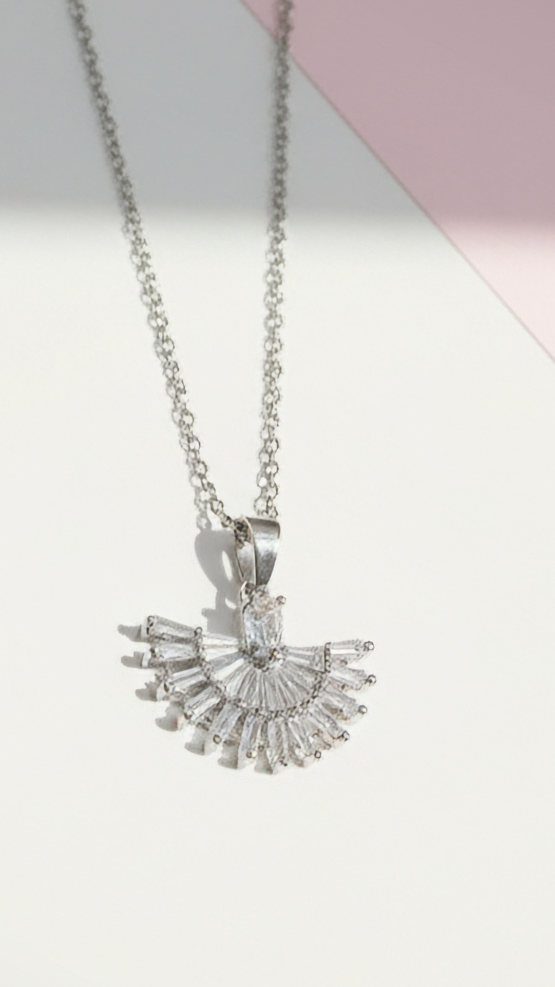Fan Decor Crystal Pendant Necklace