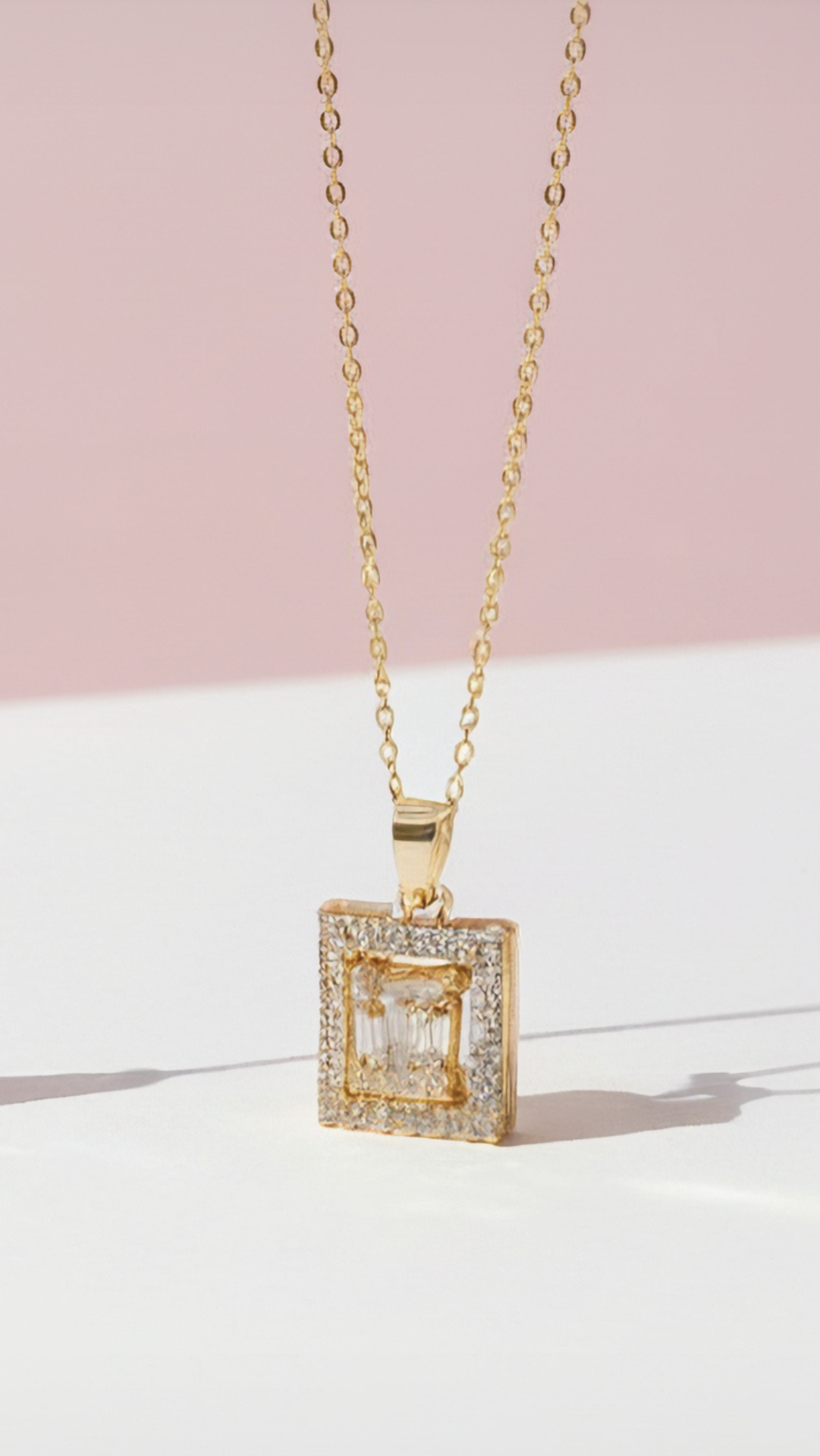 Layered Square Crystal Pendant Necklace