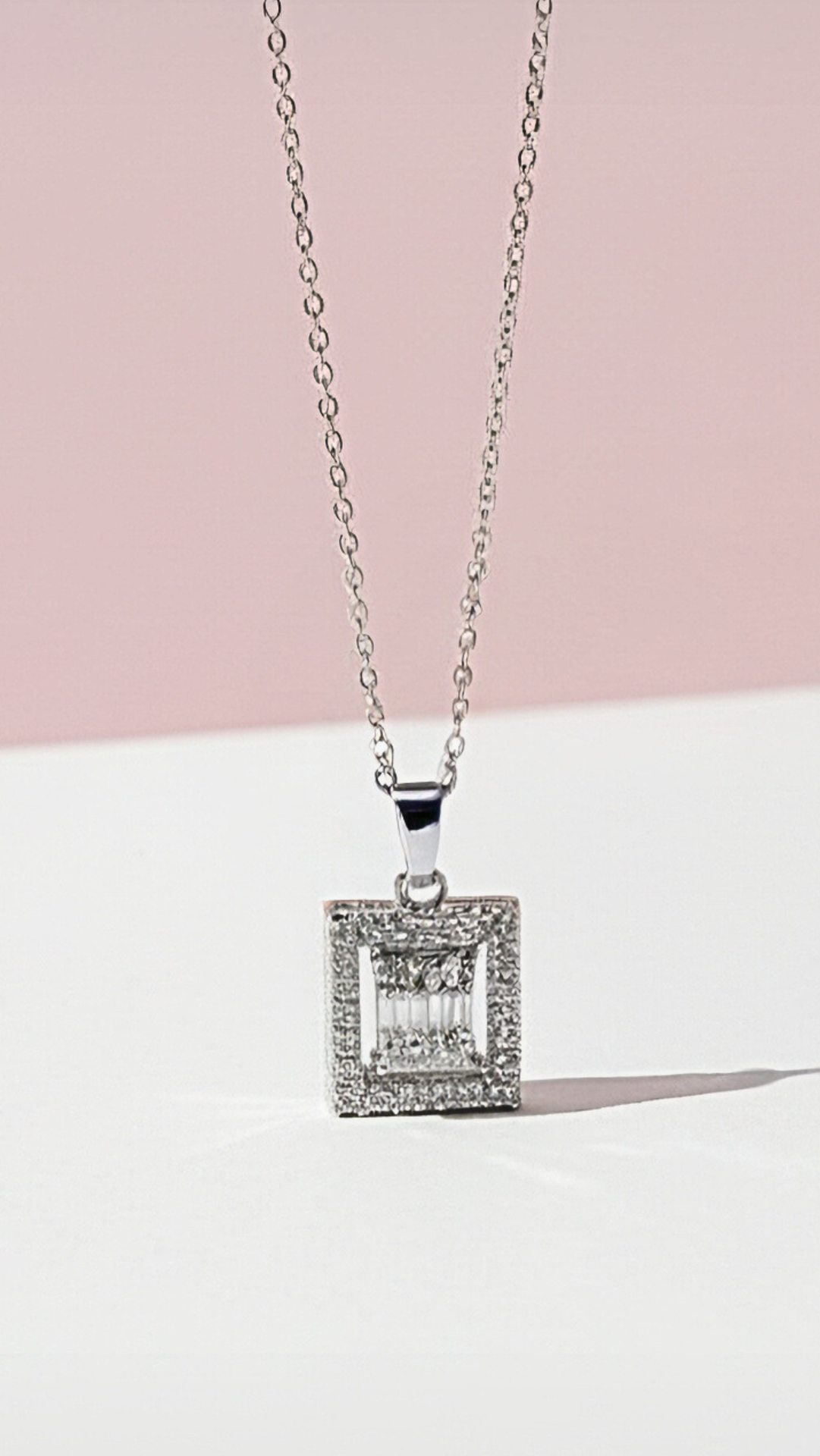 Layered Square Crystal Pendant Necklace