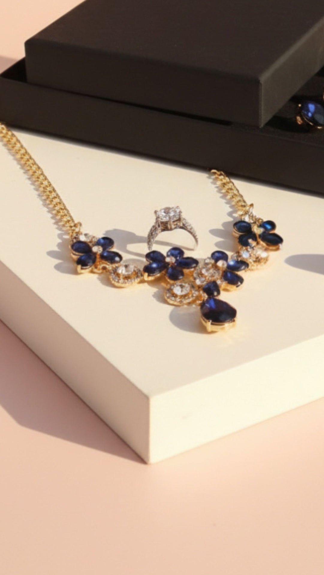 Blue Crystal Necklace, Bracelet, Earrings & Ring Set With Gift Box
