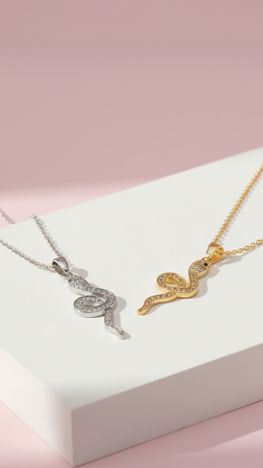 Serpent Snake Crystal Pendant Necklace