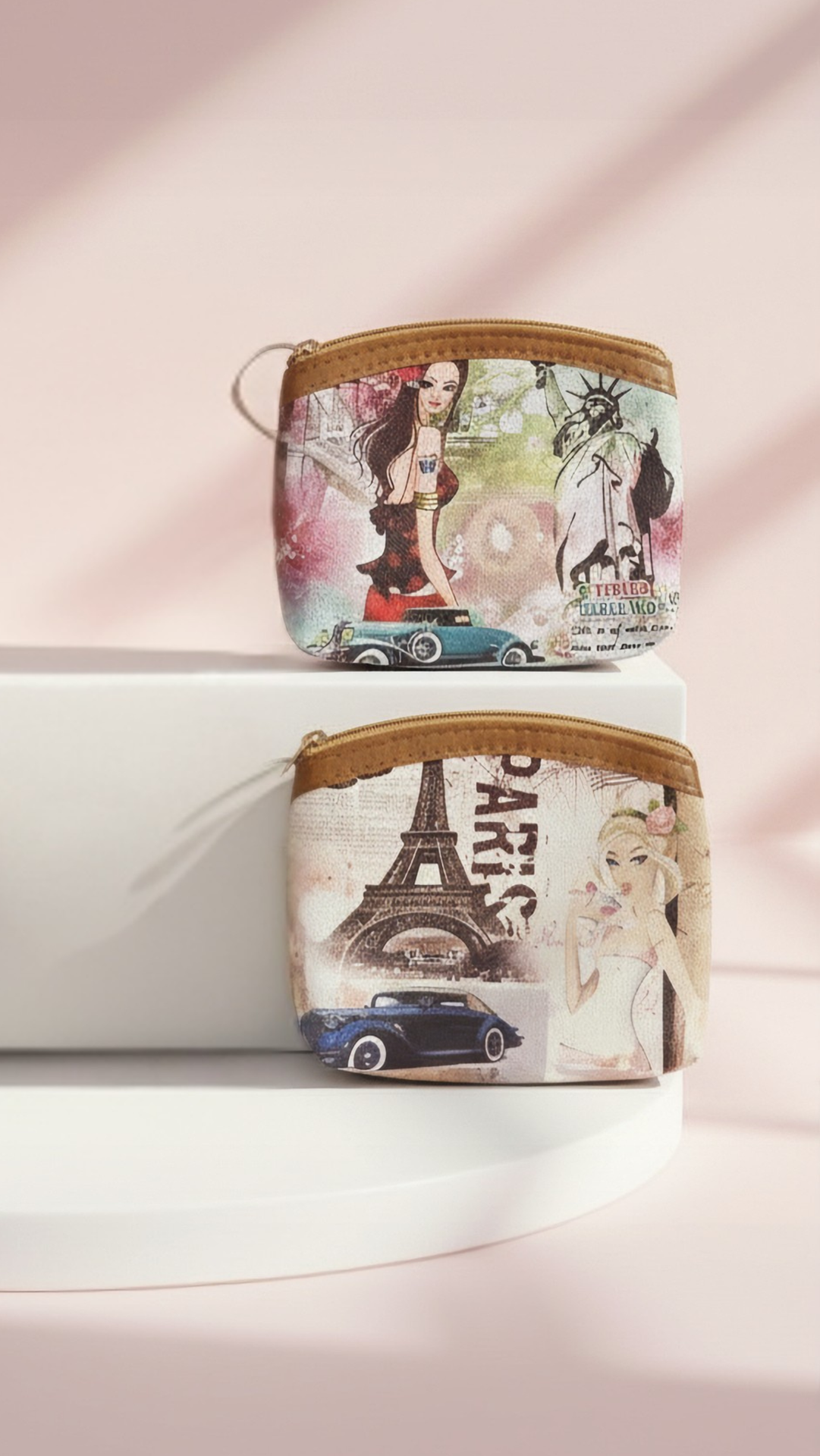 Vintage New York Paris Model Zipper Compact Coin Purses Pack Of 12