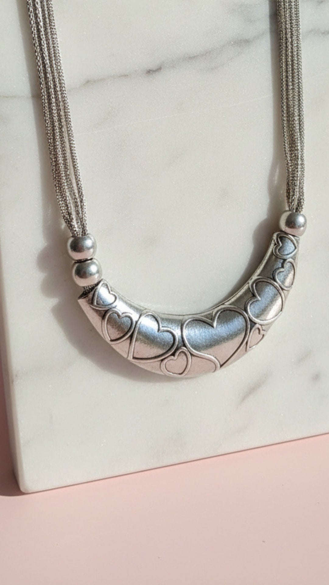 Embossed Silver Heart Necklace