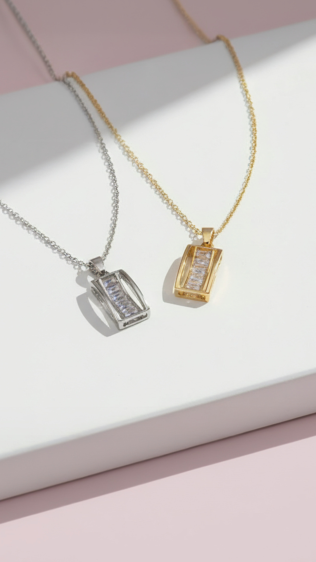 Baguette Cut Curved Crystal Pendant Necklace