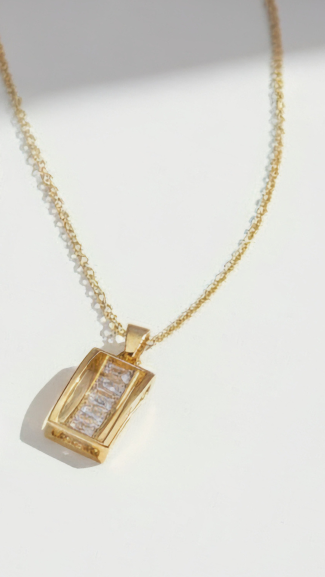 Baguette Cut Curved Crystal Pendant Necklace