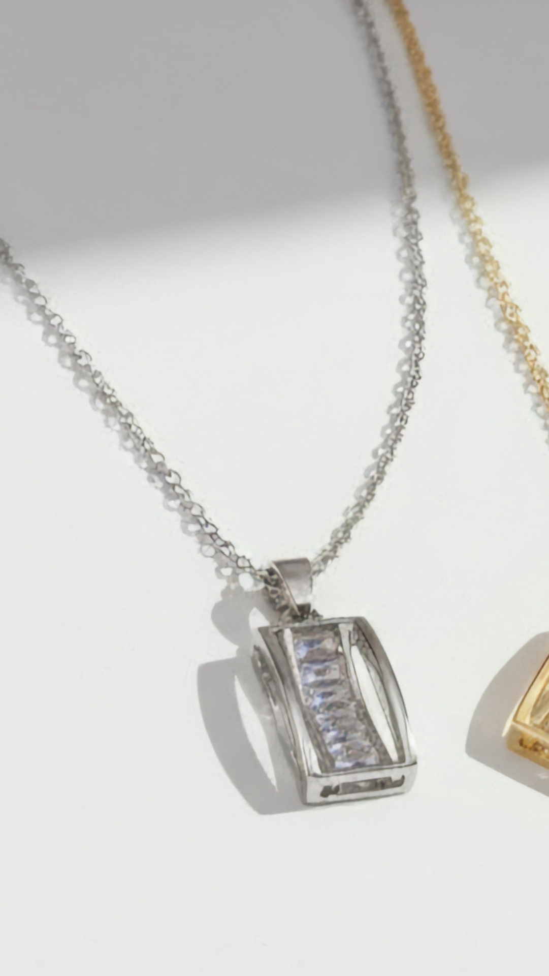 Baguette Cut Curved Crystal Pendant Necklace