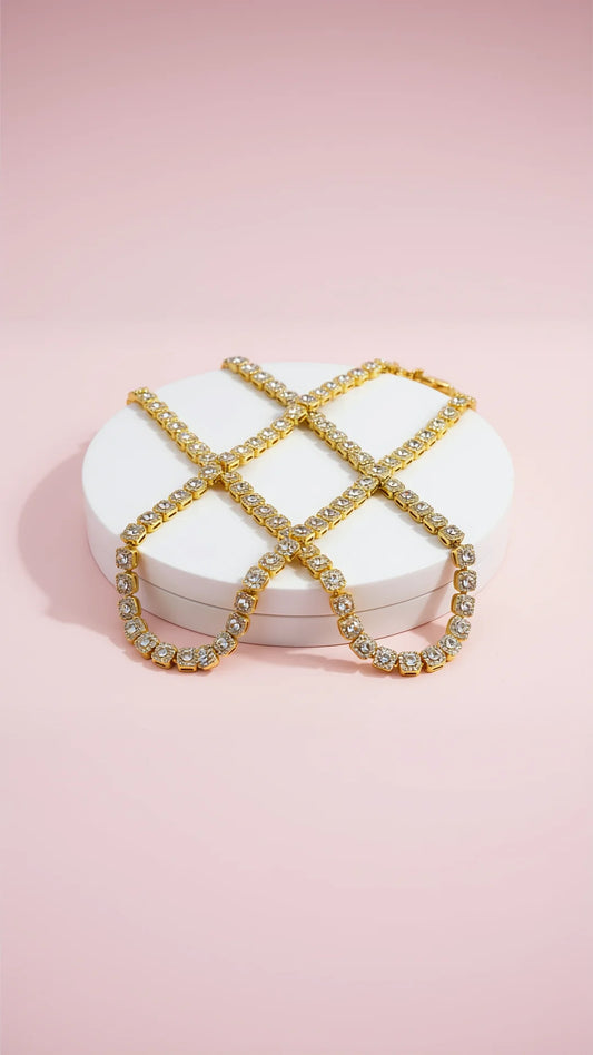 Square Crystal Jewelled Tennis Necklace