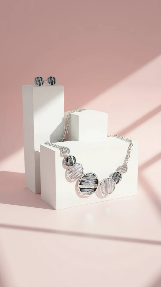 Abstract Circular Necklace & Earrings Set