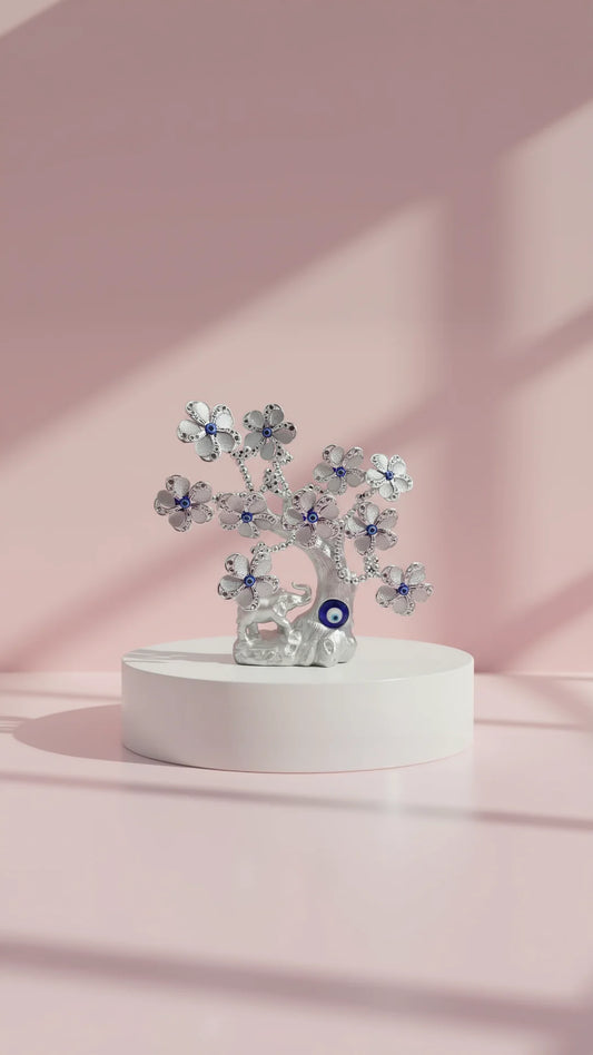 Silver Elephant Evil Eye Tree Gift Boxed