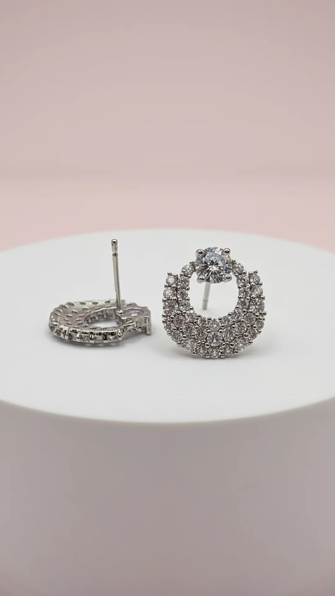 Solitaire Crystal Curved Loop Stud Earrings