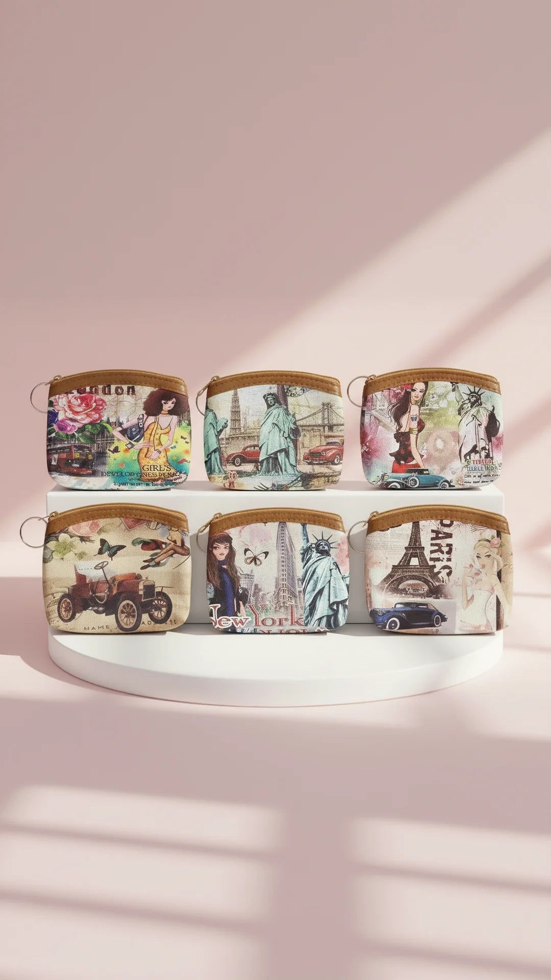 Vintage New York Paris Model Zipper Compact Coin Purses Pack Of 12