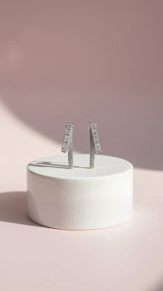 Ribbon Crystal Long Earrings