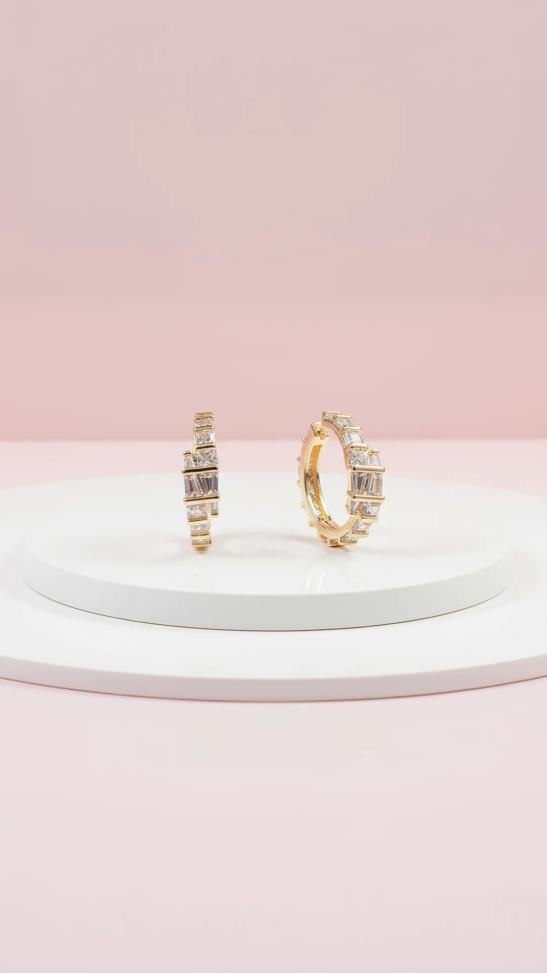 Baguette Huggie Hoop Crystal Earrings